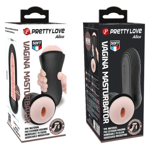 Телесный мастурбатор-вагина Alice в черной колбе Телесный мастурбатор-вагина Alice в черной колбе