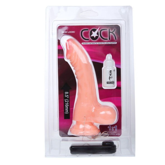 Вибромассажёр фаллической формы с присоской в основании - 21,6 см. Вибромассажёр фаллической формы с присоской в основании - 21,6 см.