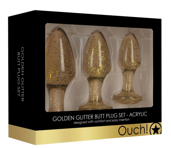 Набор из 3 золотистых анальных пробок Acrylic Goldchip Butt Plug Set Набор из 3 золотистых анальных пробок Acrylic Goldchip Butt Plug Set