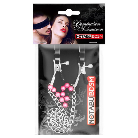 Оригинальные зажимы на соски с розовыми бусинками и цепочкой Оригинальные зажимы на соски с розовыми бусинками и цепочкой