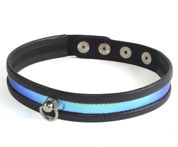 Узкий сине-черный ошейник с голографией Узкий сине-черный ошейник с голографией