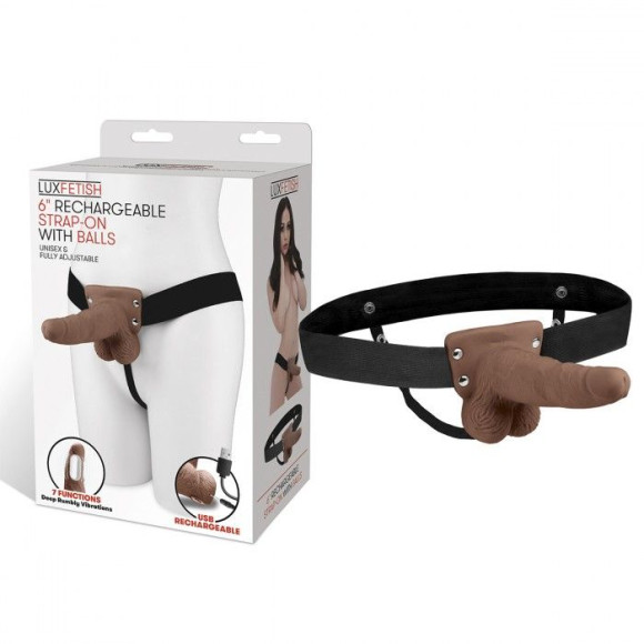 Коричневый перезаряжаемый вибрострапон - 18 см. Коричневый перезаряжаемый вибрострапон - 18 см.