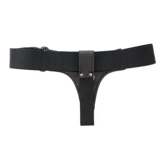 Чёрные трусики для страпона из натуральной кожи Чёрные трусики для страпона из натуральной кожи