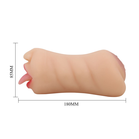 Телесный двусторонний мастурбатор Sarah - ротик и вагина Телесный двусторонний мастурбатор Sarah - ротик и вагина