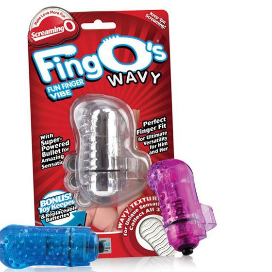 Светящийся синий вибростимулятор на пальчик FingO