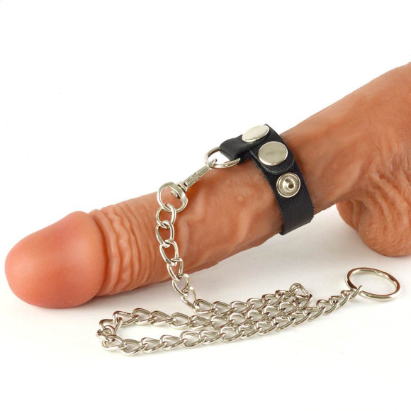 Чёрный кожаный поводок на пенис с 1 ремешком Чёрный кожаный поводок на пенис с 1 ремешком