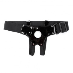 Черный лаковые унисекс-трусики для страпона Черный лаковые унисекс-трусики для страпона