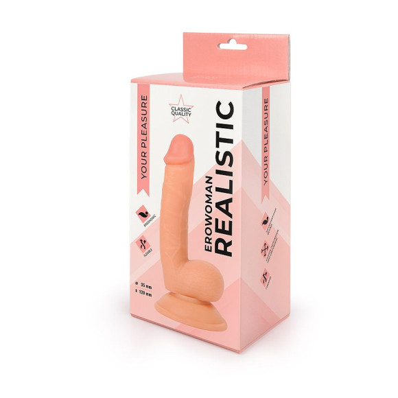 Реалистичный фаллоимитатор Erowoman телесного цвета на присоске Реалистичный фаллоимитатор Erowoman телесного цвета на присоске