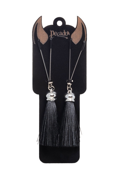 Зажимы на соски «Вилки» с черными кисточками из шелка Зажимы на соски «Вилки» с черными кисточками из шелка