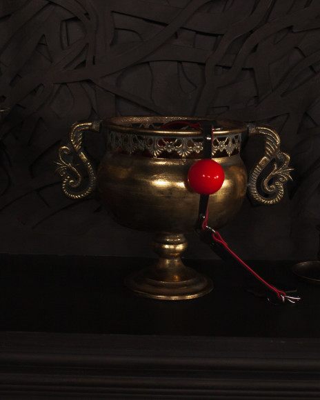 Красный силиконовый кляп-шар Scandal с черным ремешком из натуральной кожи Красный силиконовый кляп-шар Scandal с черным ремешком из натуральной кожи