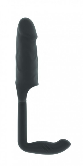 Серая насадка с анальной вставкой Stretchy Penis Exten and Plug  No.38