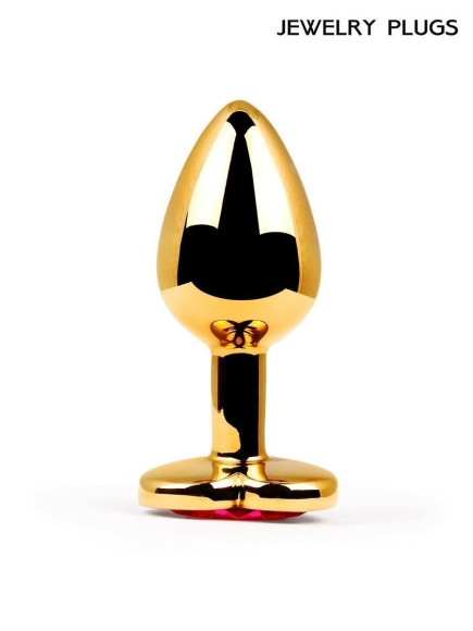 Золотистая анальная пробка с красным кристаллом - 9 см. Золотистая анальная пробка с красным кристаллом - 9 см.