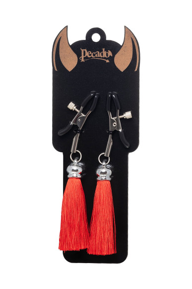 Зажимы на соски «Прищепки» с красными кисточками из шелка Зажимы на соски «Прищепки» с красными кисточками из шелка