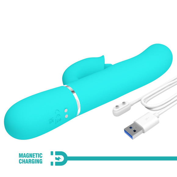 Аквамариновый вибратор-кролик с пульсацией Gigi - 22,8 см. Аквамариновый вибратор-кролик с пульсацией Gigi - 22,8 см.