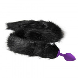 Фиолетовая анальная пробка с черным хвостом