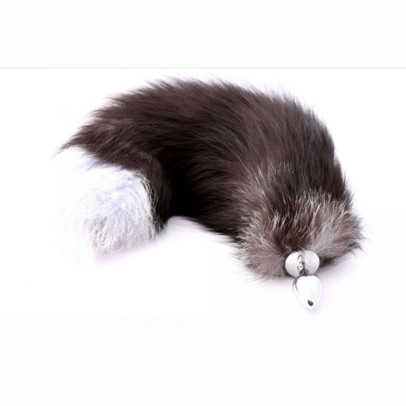 Серебристая анальная пробка с натуральным лисьим хвостиком Серебристая анальная пробка с натуральным лисьим хвостиком