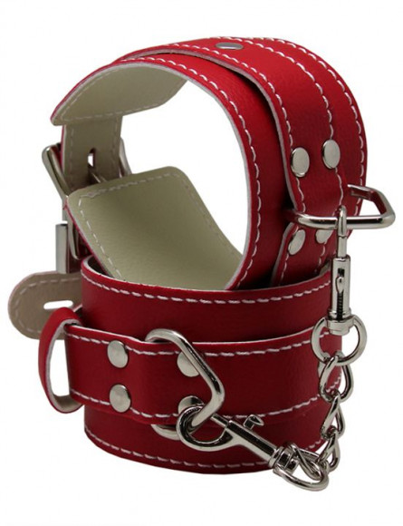 Красные регулируемые наручники с фиксацией на карабинах