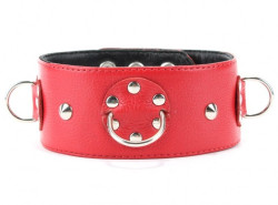 Красный кожаный ошейник с короткими шипами Красный кожаный ошейник с короткими шипами