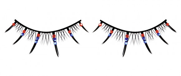 Чёрные ресницы с красными и голубыми стразами