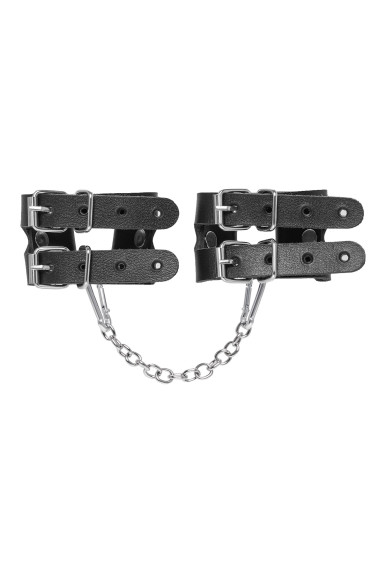Черные кожаные наручники-браслеты из двух ремешков Черные кожаные наручники-браслеты из двух ремешков