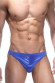Синие трусы-тонги с застежкой сбоку и сатиновым блеском Синие трусы-тонги с застежкой сбоку и сатиновым блеском
