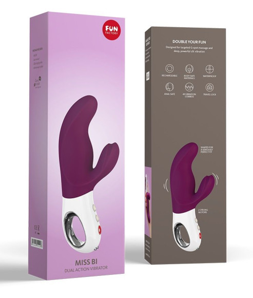 Фиолетовый вибратор с клиторальным отростком MiSS Bi - 17 см. Фиолетовый вибратор с клиторальным отростком MiSS Bi - 17 см.