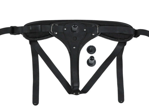 Женский пояс-трусики c 2 насадками и вагинальной пробкой Женский пояс-трусики c 2 насадками и вагинальной пробкой