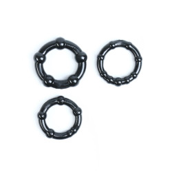 Набор из 3 рельефных эрекционных колец черного цвета Набор из 3 рельефных эрекционных колец черного цвета