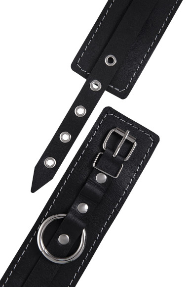 Черные двухслойные кожаные оковы с белой строчкой Черные двухслойные кожаные оковы с белой строчкой