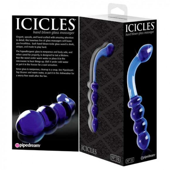 Синий стеклянный анальный стимулятор ICICLES № 31