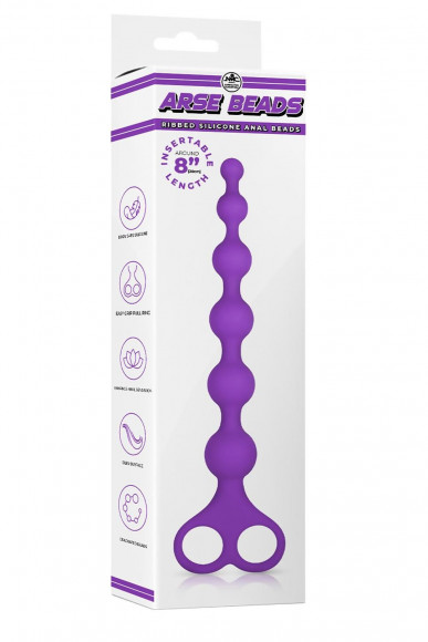 Фиолетовая анальная цепочка 8 Inch Ribbed Silicone Anal Beads - 26 см.