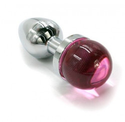 Серебристая анальная пробка с розовой сферой в основании - 6 см.