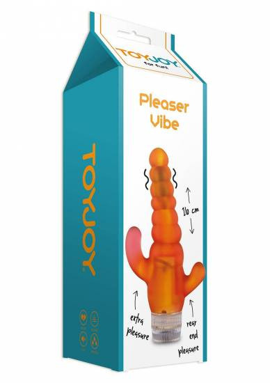 Оранжевый вибратор тройного действия Pleaser Vibrator - 17,7 см.