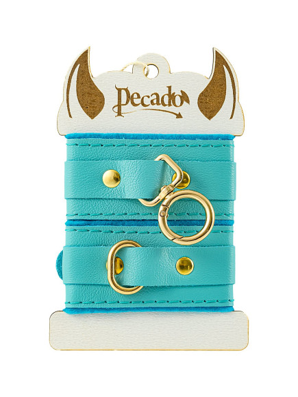 Голубые двуслойные кожаные наручники-браслеты Голубые двуслойные кожаные наручники-браслеты