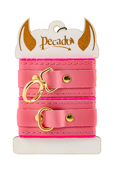 Розовые двуслойные кожаные наручники-браслеты Розовые двуслойные кожаные наручники-браслеты
