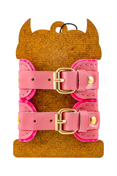 Розовые двуслойные кожаные наручники-браслеты Розовые двуслойные кожаные наручники-браслеты