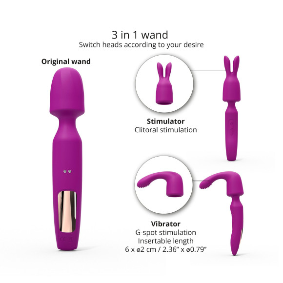 Лиловый вибратор с 2 сменными насадками R-Evolution Wand Vibrator with 2 Attachments Лиловый вибратор с 2 сменными насадками R-Evolution Wand Vibrator with 2 Attachments