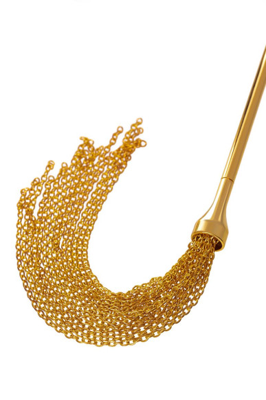 Золотисто-черный флоггер-щекоталка со сменными наконечниками Золотисто-черный флоггер-щекоталка со сменными наконечниками