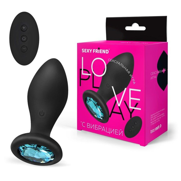 Черная вибровтулка с голубым кристаллом и пультом ДУ - 8,5 см. Черная вибровтулка с голубым кристаллом и пультом ДУ - 8,5 см.