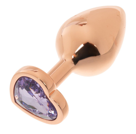 Золотистая анальная пробка OYO с сиреневым кристаллом-сердцем - 7,3 см. Золотистая анальная пробка OYO с сиреневым кристаллом-сердцем - 7,3 см.