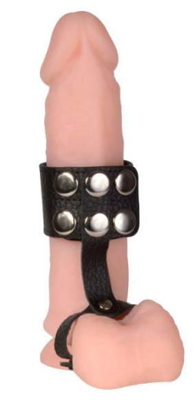 Чёрный поводок на пенис из натуральной кожи Чёрный поводок на пенис из натуральной кожи