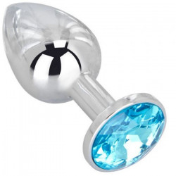 Стальная анальная пробка с голубым кристаллом - 7 см.