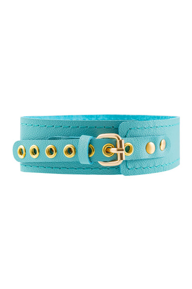 Голубой кожаный однослойный ошейник с прошивкой Голубой кожаный однослойный ошейник с прошивкой