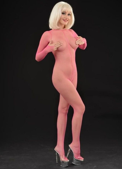 Розовый комбинезон-сетка с красивой шнуровкой на спинке Розовый комбинезон-сетка с красивой шнуровкой на спинке