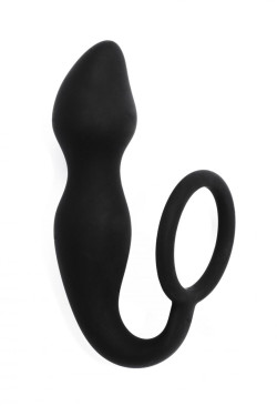 Чёрное эрекционное кольцо Sensation с анальным стимулятором Чёрное эрекционное кольцо Sensation с анальным стимулятором