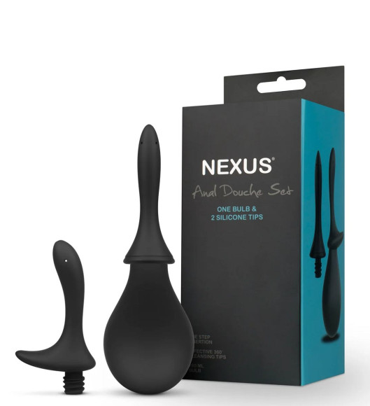 Черный анальный душ Nexus Anal Douche Set с 2 сменными насадками Черный анальный душ Nexus Anal Douche Set с 2 сменными насадками
