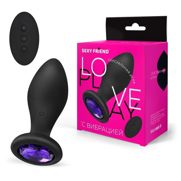 Черная вибровтулка с фиолетовым кристаллом и пультом ДУ - 8,5 см. Черная вибровтулка с фиолетовым кристаллом и пультом ДУ - 8,5 см.