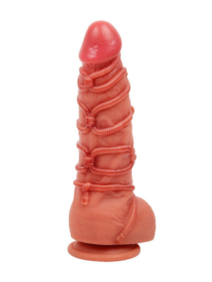 Телесный фаллоимитатор с имитацией шибари - 25 см. Телесный фаллоимитатор с имитацией шибари - 25 см.