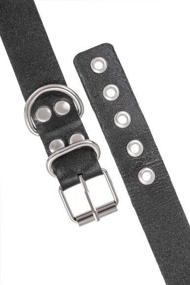 Черные кожаные наручники-браслеты из одного ремешка с люверсами Черные кожаные наручники-браслеты из одного ремешка с люверсами