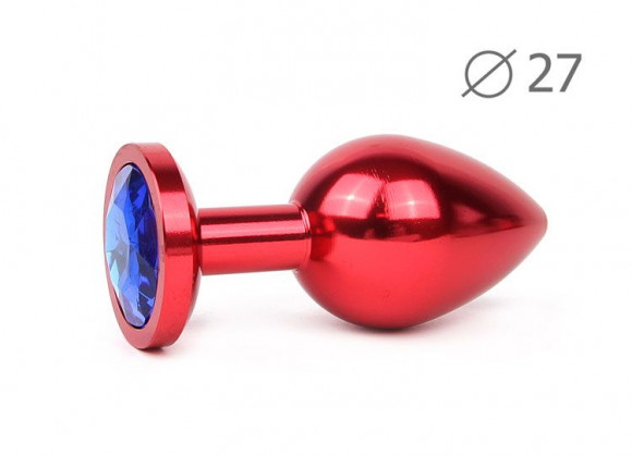 Коническая красная анальная втулка с синим кристаллом - 7 см.